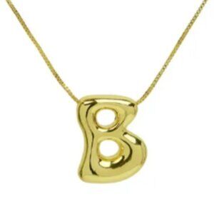14k Gold Plated Chunky Balloon Bubble Initial Charm Pendant Necklace - Letter B